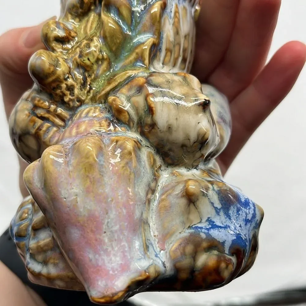 Beautiful Rainbow Seashell and Fish Signed Vase